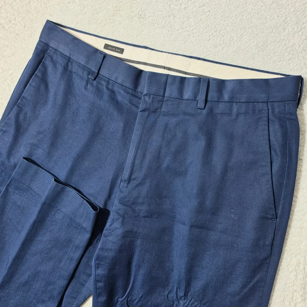 J.Crew Ludlow Slim Pants Mens 32/34 Navy Blue Larusmiani Italian Cotton Trousers